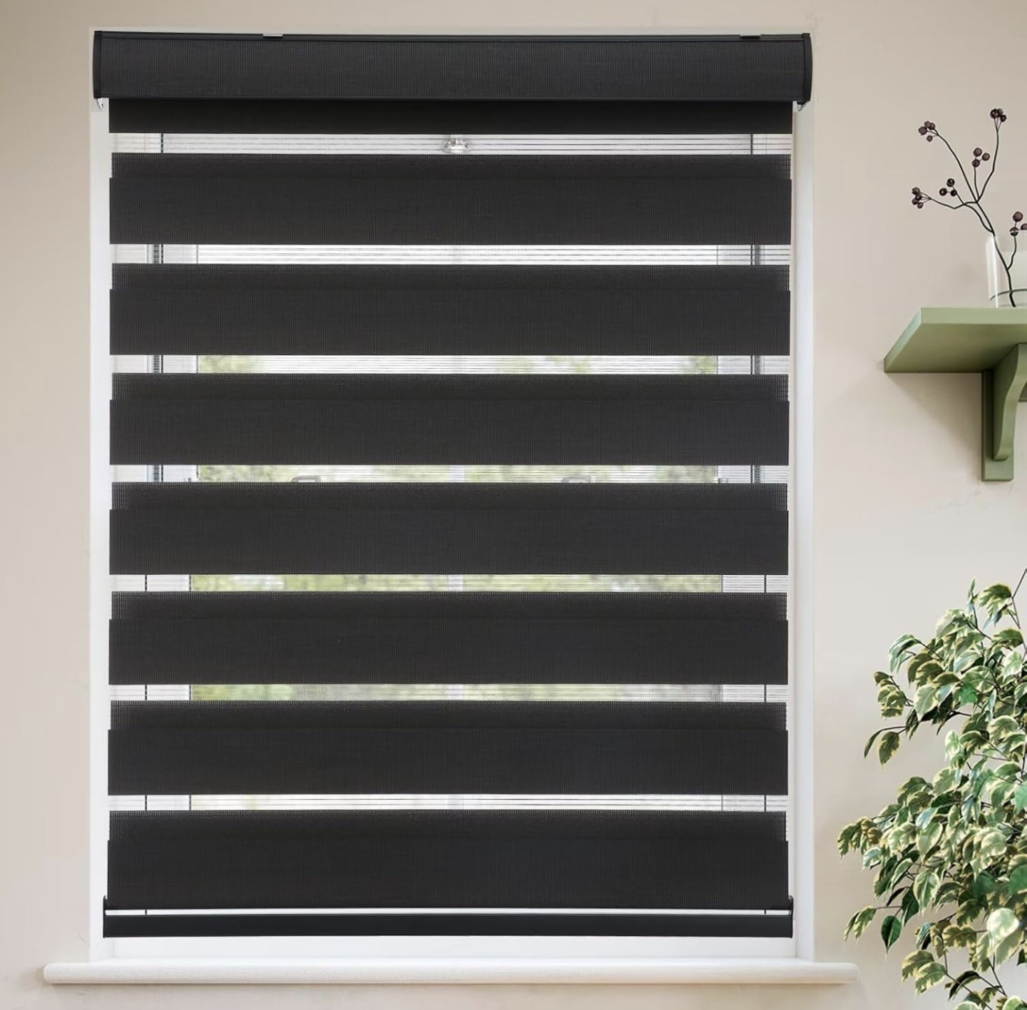 27×72 Zebra Roller Shades – Cordless Day/Night Light Filtering Blinds, Black