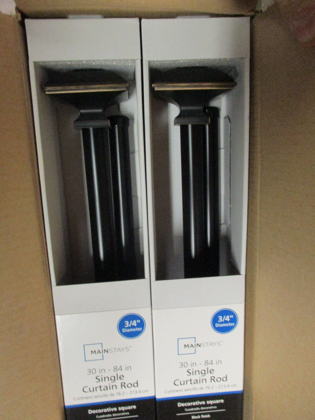 LOT OF 2 Mainstays 3/4″ SQUARE Single Adjustable Curtain Rods 30-84″ BLACK U20