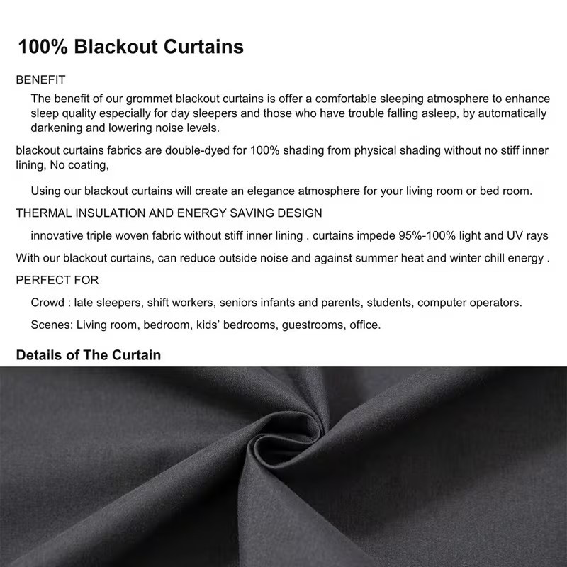 4pcs Black Thermal Blackout Curtains | Noise-Reducing, Ring Top