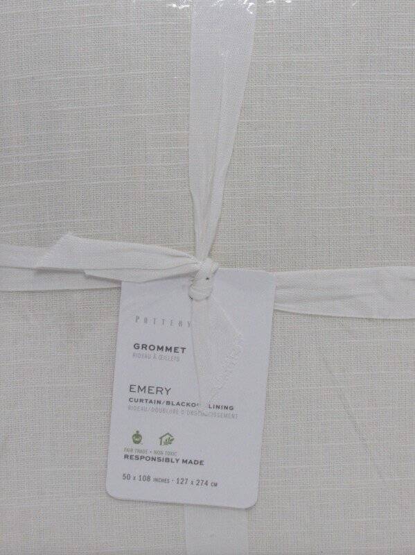 Pottery Barn Emery Linen Antique Bronze Grommet B/O Curtain 50″ x 108″ Ivory NWT
