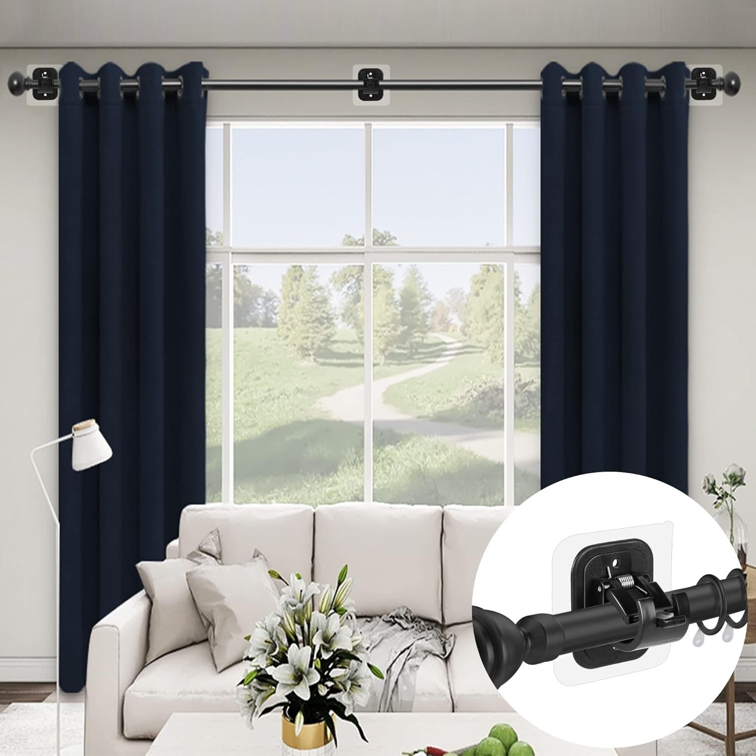 Codoule 2PCS No Drill Curtain Rod Brackets – Adjustable Self Adhesive Hooks