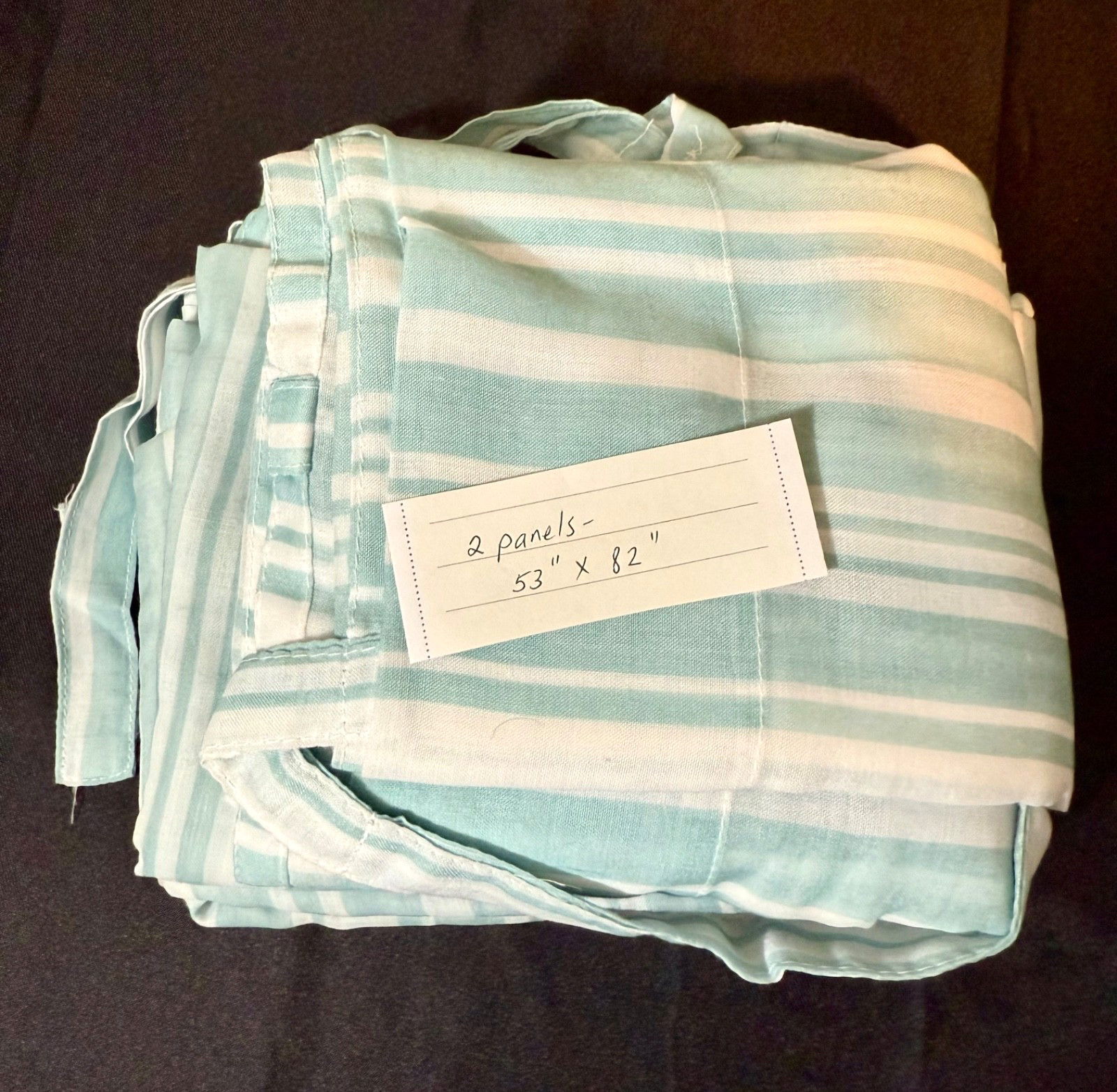 Light Blue And White Striped Tie-Up Window Valance Curtain 2 Panels Farmhouse