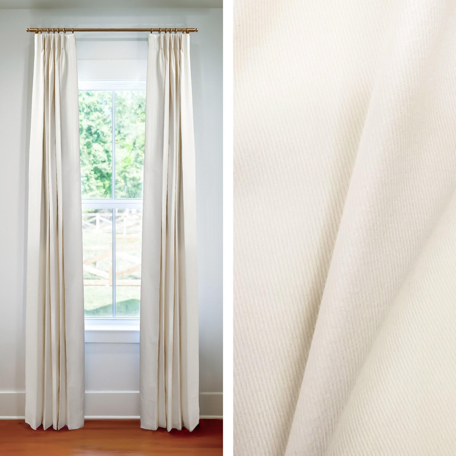 7-Day Drapes – Pleated & Lined – Cotton Twill White – 1 Pair / 2 Panels