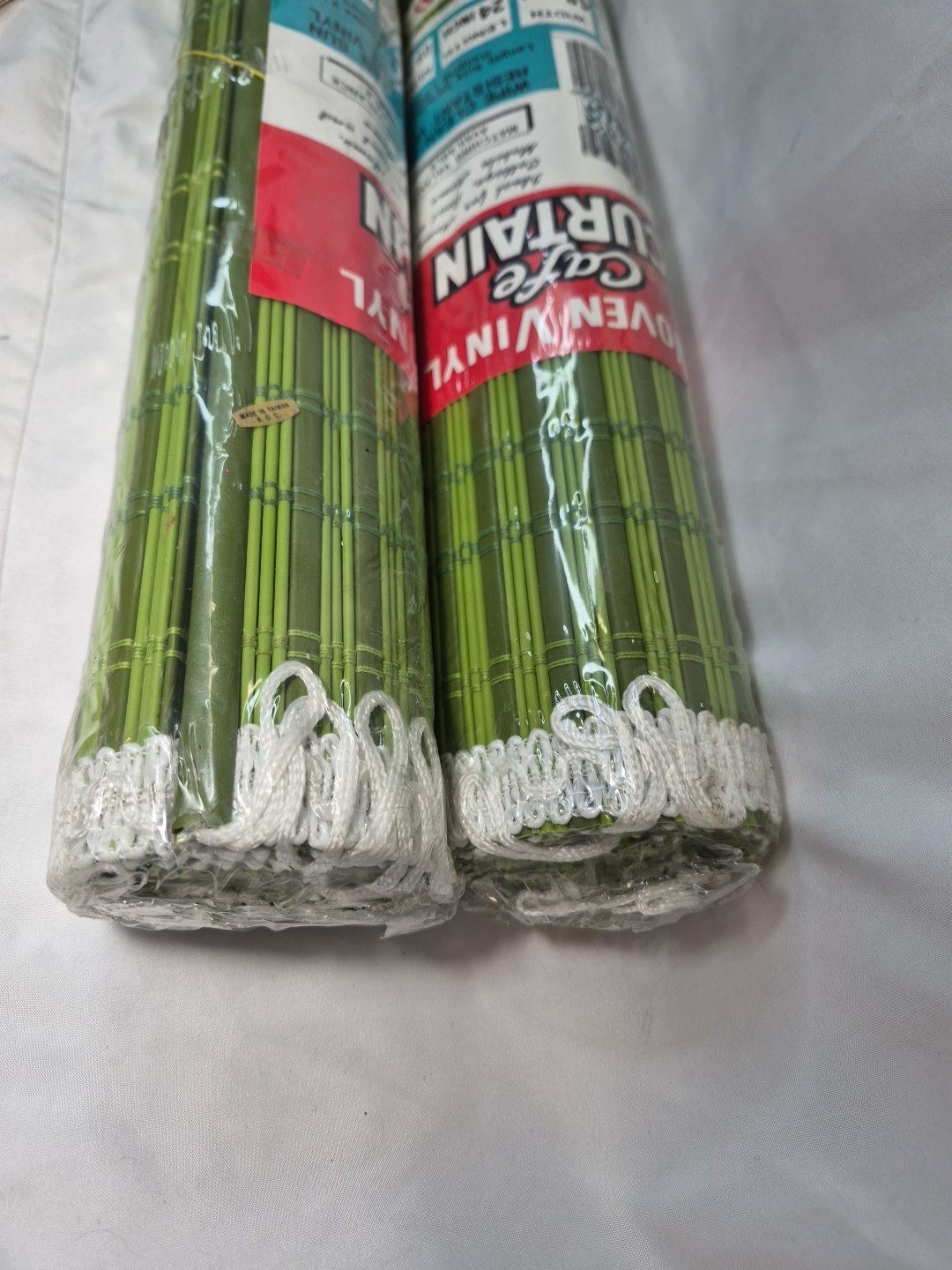 2~ NOS VTG WOVEN VINYL CAFE CURTAINS AVOCADO GREEN 24″L×48″W KMART COTTAGE BOAT