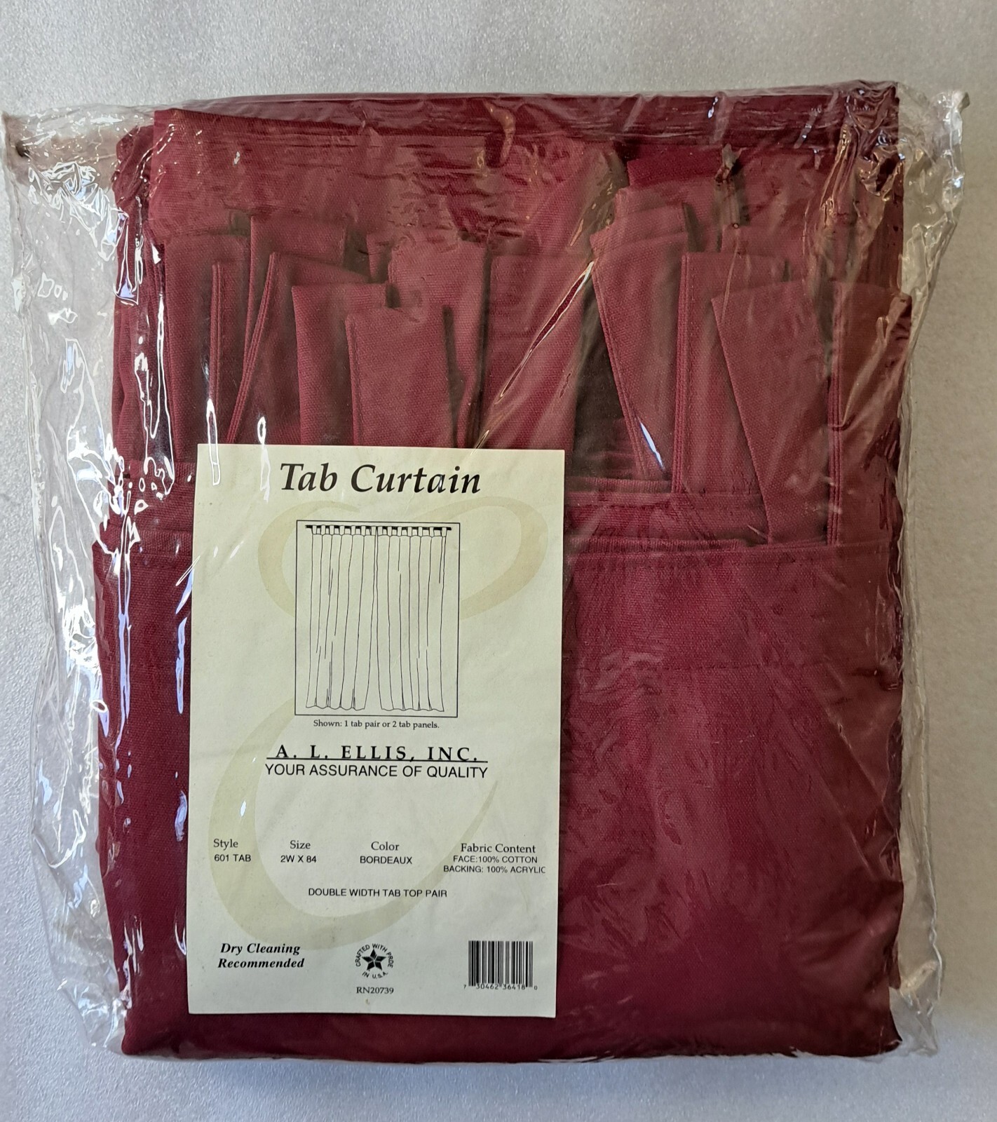 NWT A. L. Ellis Curtain Tab Top (2W) 160″ x 84″ Bordeaux Drapes 100% Cotton USA