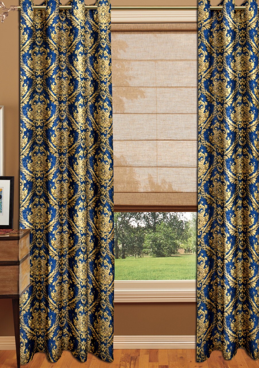 Chenille Drapery Panel – Blue- Rayon/Polyester- 60″ Inches W x 96″ H-J2