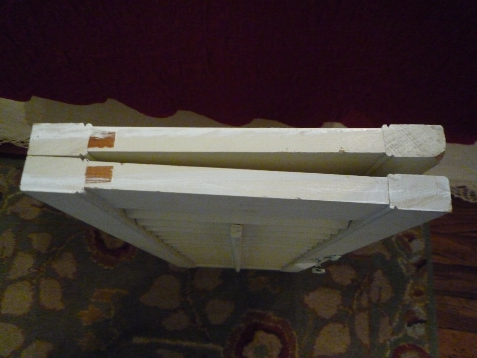 2 Wood Shutters Whitish Movable Slats Hinged Together Each One 20.5″ H x 8.75″W