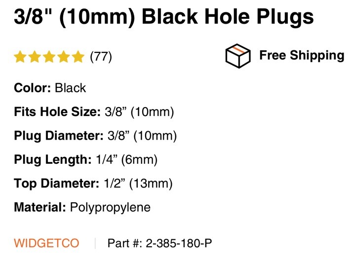 100 Count Black 3/8 “HOLE Caps Plastic Car Bumper Furniture