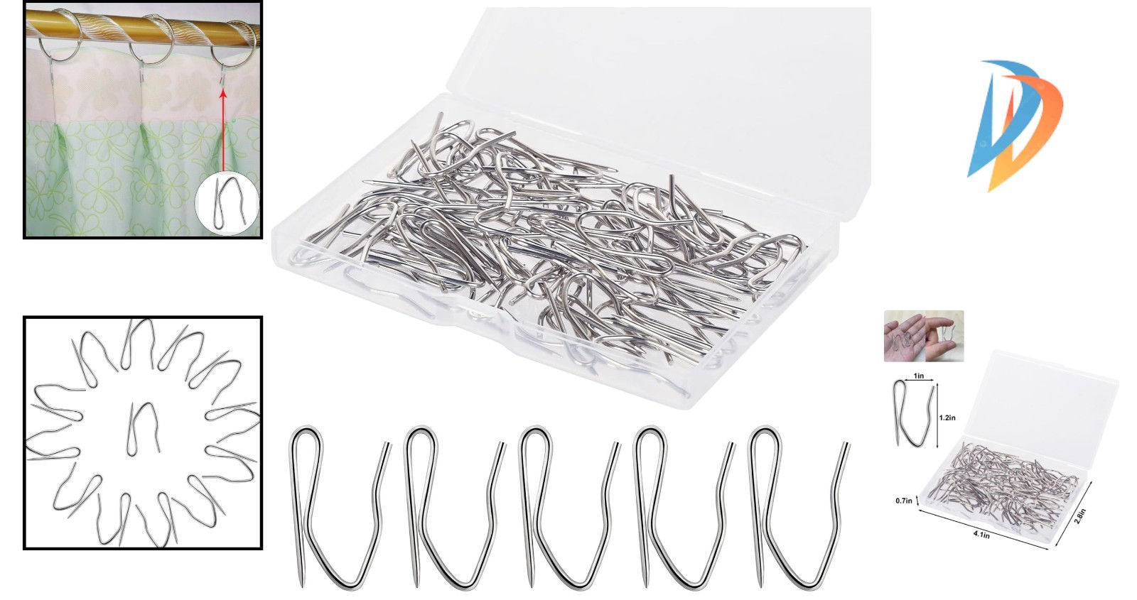 58 Pcs Rustproof Stainless Steel Curtain Hooks – 1.2” Easy Install Design