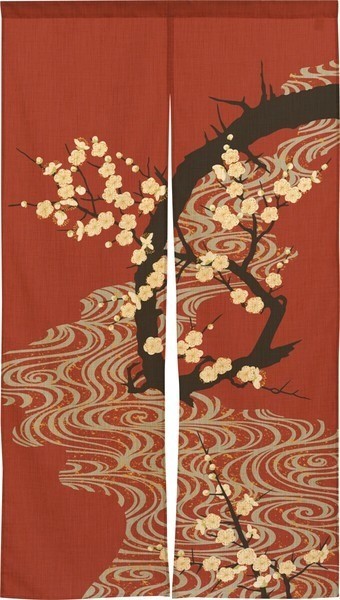 Japanese Traditional Noren Curtain – Flowing Water & Plum Winter Home Decor Gift