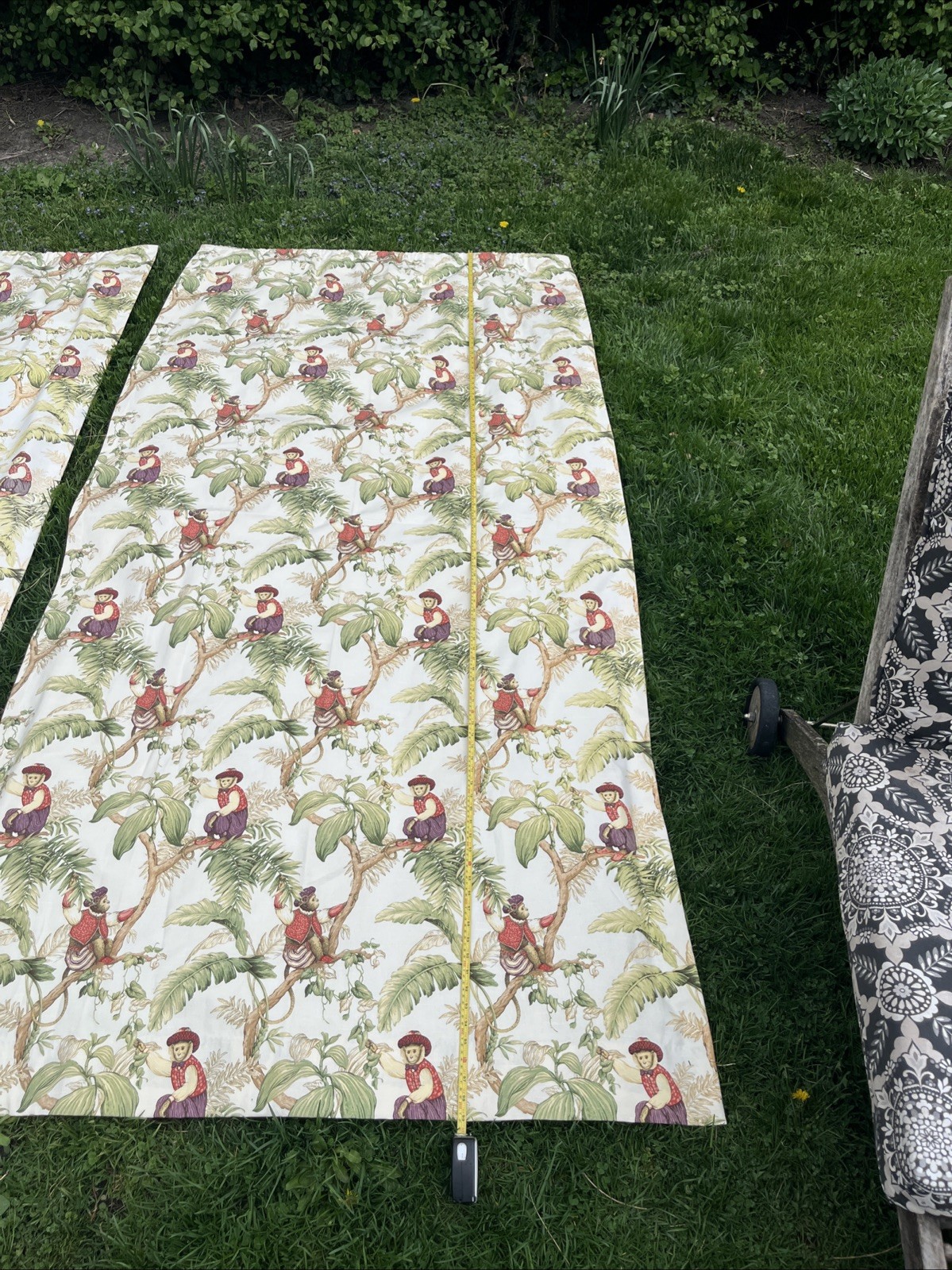 p kaufmann fabric Handmade Copacabana Monkey Toile Tropical Drapes 48”x 99”