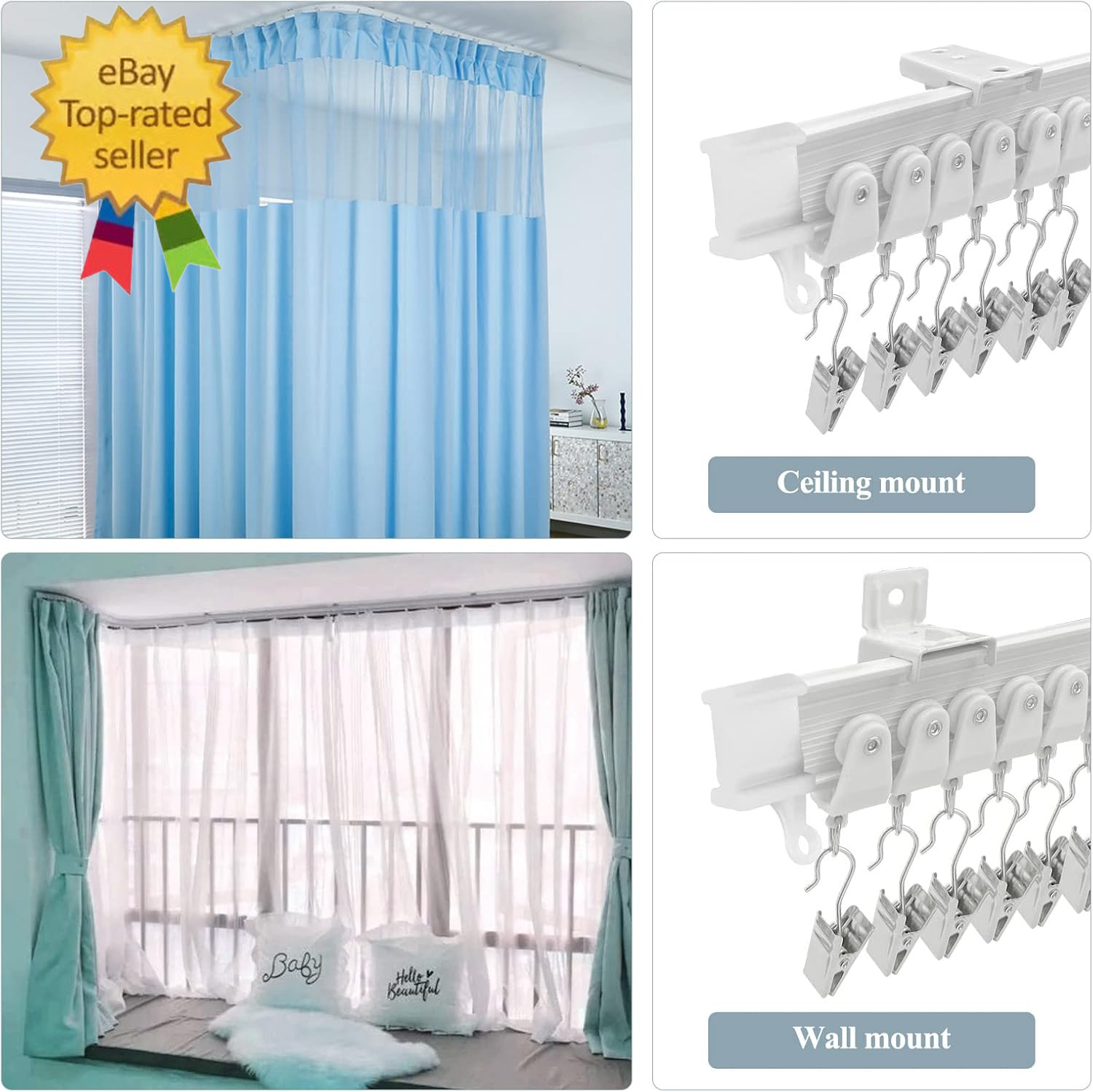 Ceiling Curtain Track, Flexible Bendable Curtain Rail System, 20Ft Wall Mount He