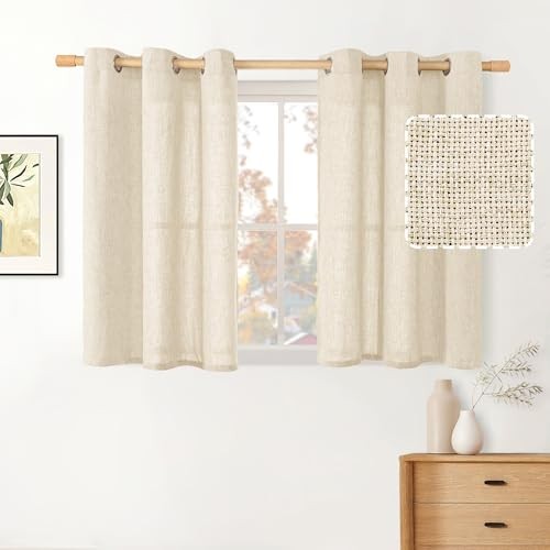 30 Inch Short Curtains for Small Window, Light 42″W x 30″L (Pack of 2) Beige