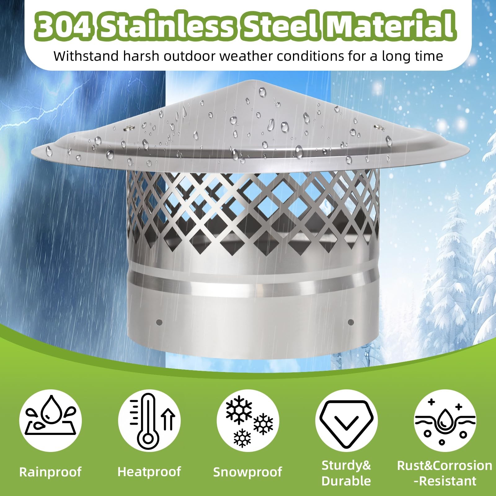 6 Inch Chimney Cap,Cone Top Chimney Cap with Screen,Roof Rain Wood Stove Pipe…