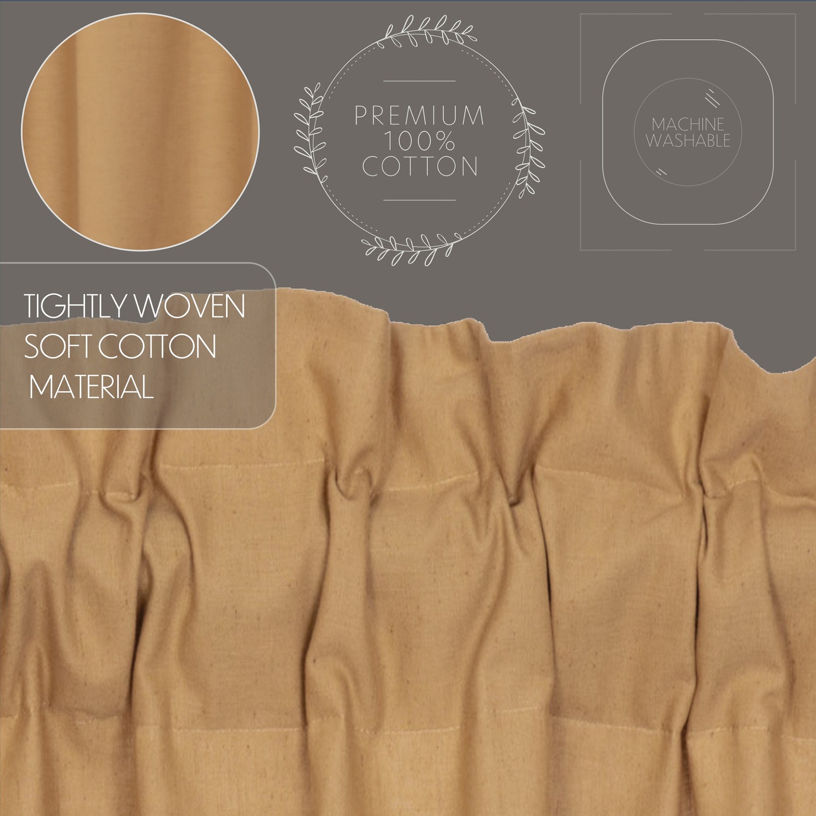 Simple Life Flax Khaki Ruffled Set (1 Valance 16×72 ; 2 Tier 24×36) VHC Brands