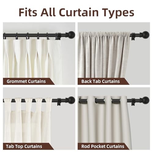 2 Pack Curtain Rods for Window 32 and 48, Black 5/8 inch Splicing Single