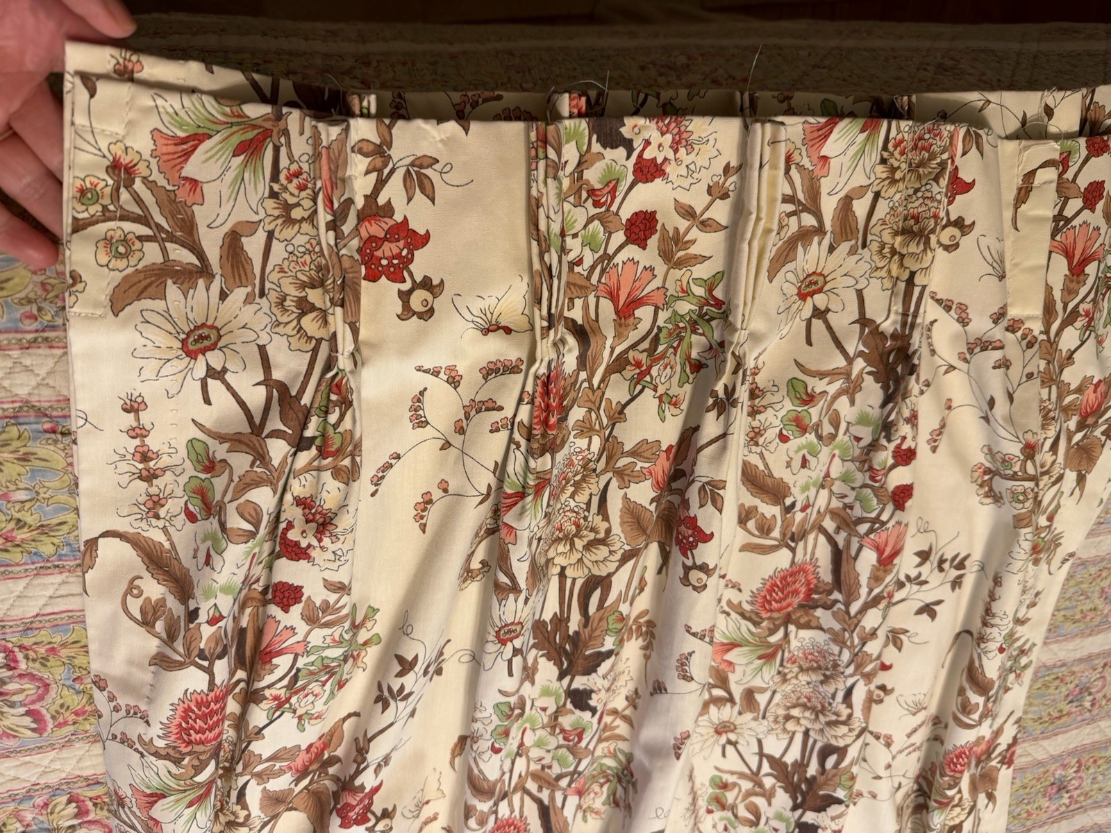 Pair of 2 Botanical Cottage Floral Pinch Pleat Curtain Panels-84”-Handmade
