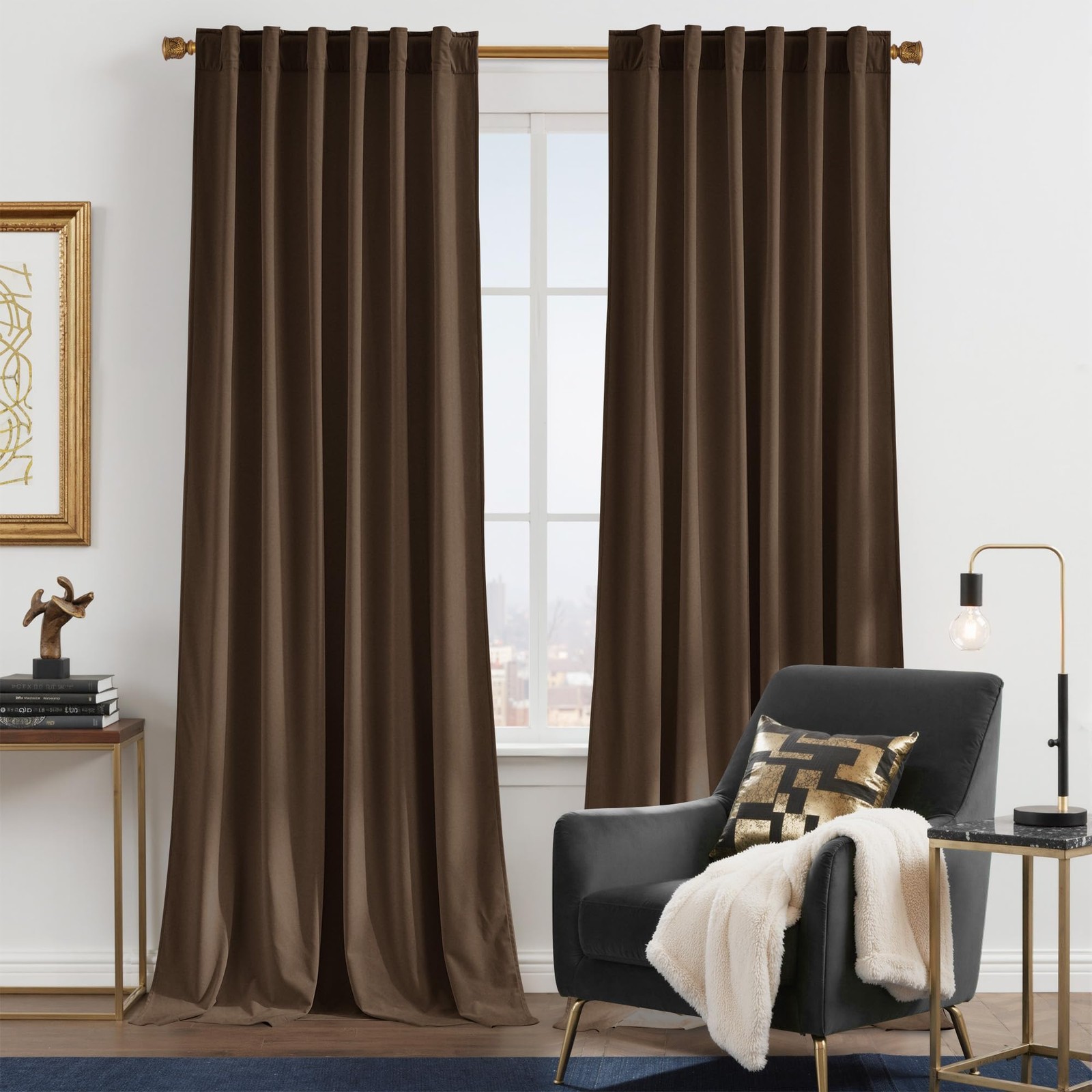 Nicetown Brown Velvet Curtains Thermal Insulated Sound Reducing Heavy Matt