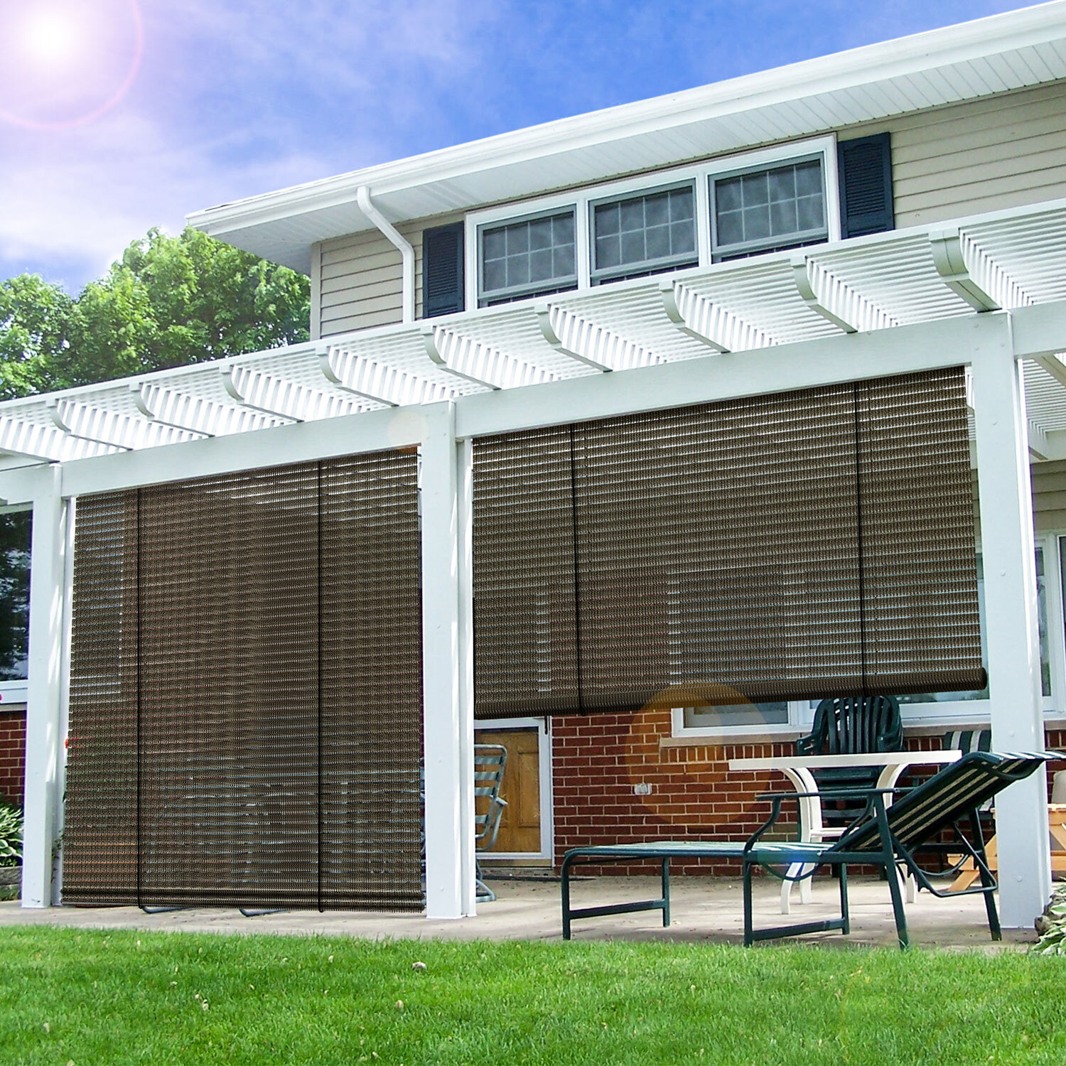 4-8 FT Roller Shade Brown Roll up Shade for Patio Porch Pergola Balcony Outdoor