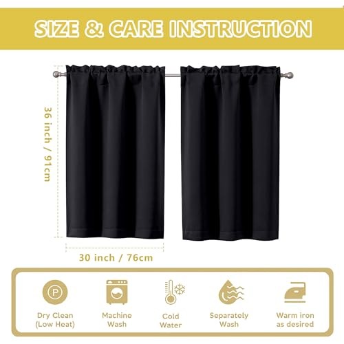Kitchen Curtains 36 Inch Length, Shortout Small 30″W x 36″L (Pack of 2) Black