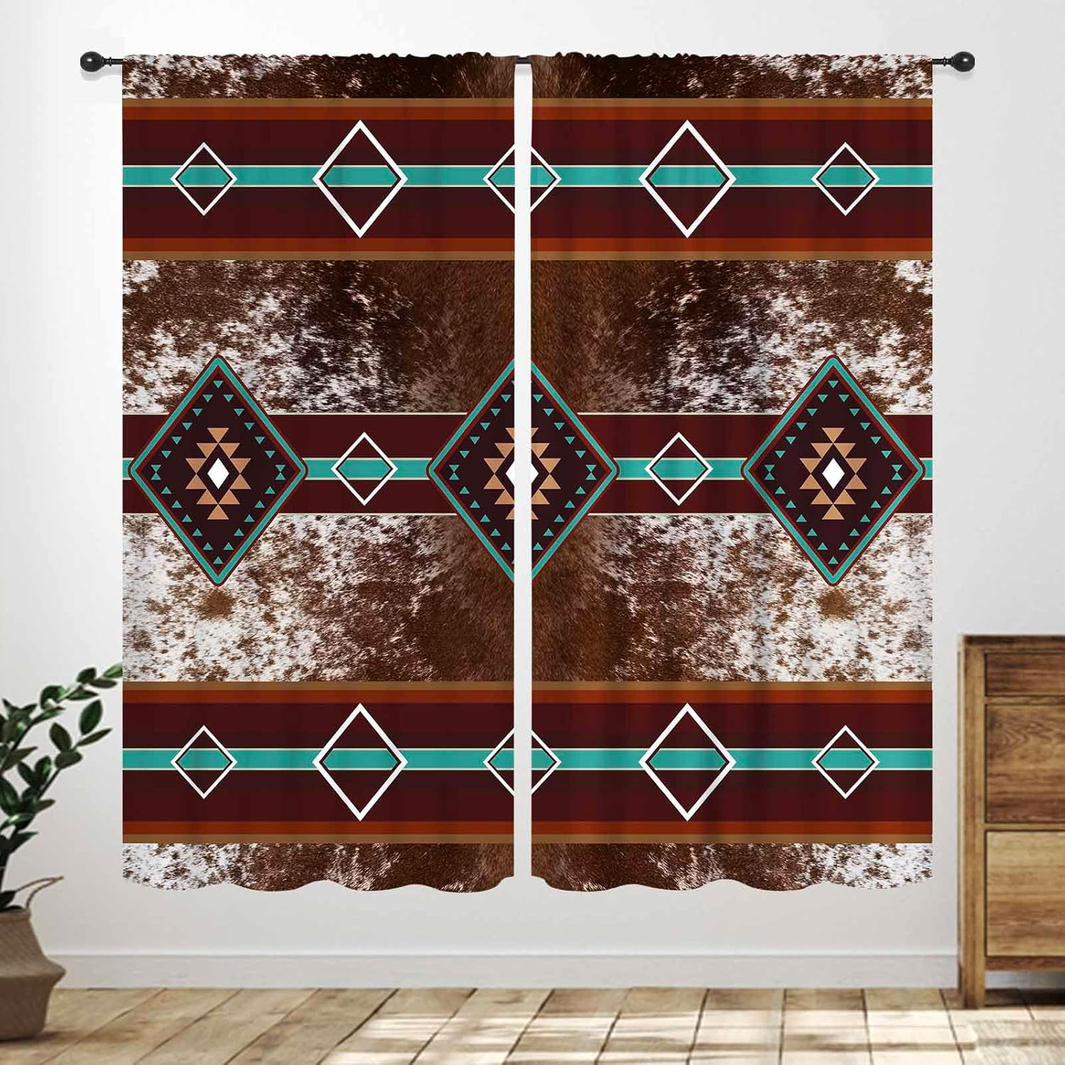 Western Curtain,Southwestern Farmhouse Cow Print Curtains for Bedroom Living Roo