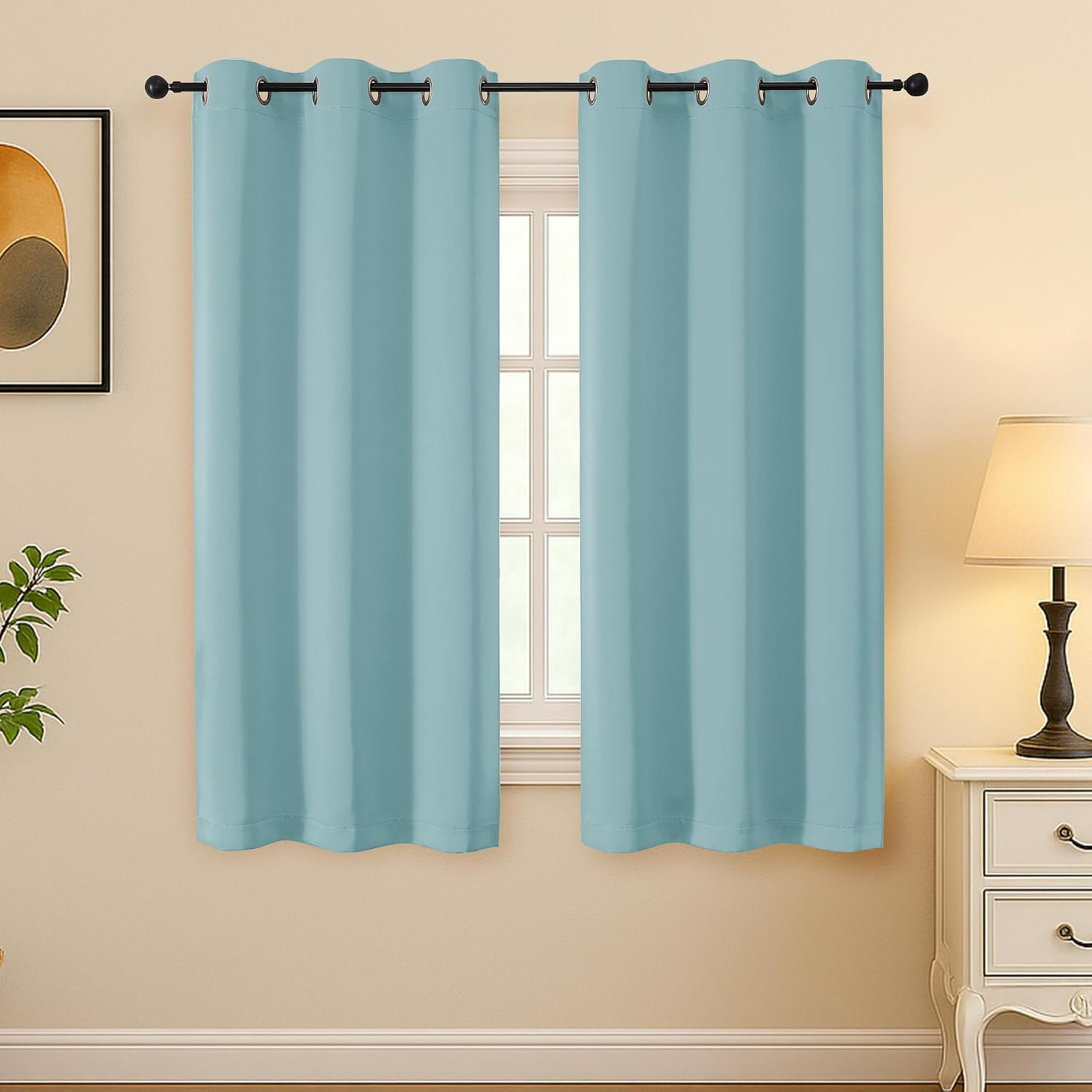 Aqua Room Darkening Curtains for Bedroom 63 Inch Length 2 Panels Set, Thermal In