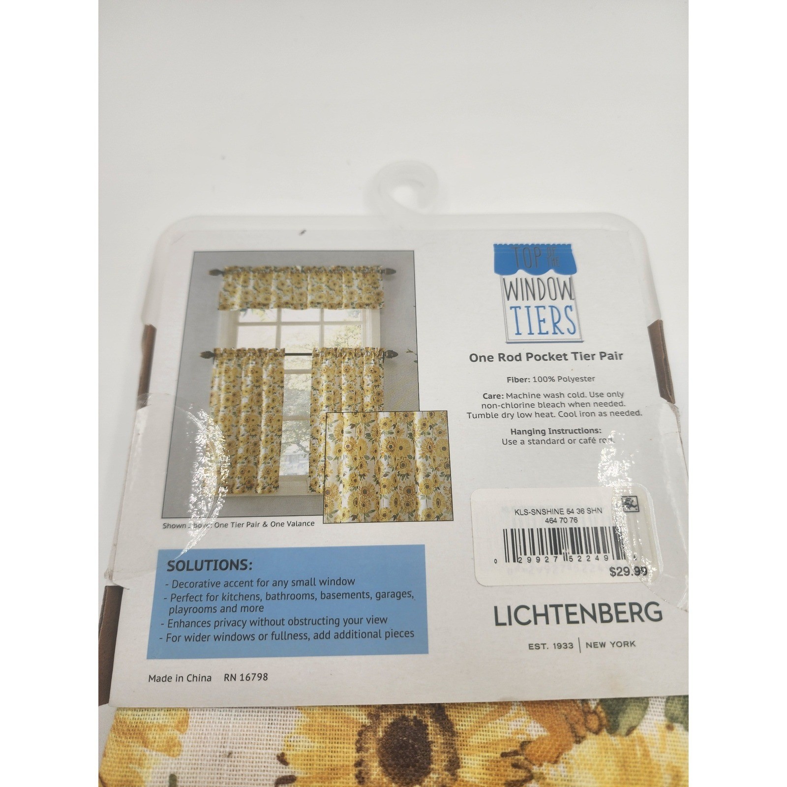Lichtenberg Sunflower Rod Pocket Kitchen Window Tier Pair 54 x 36 Sunshine