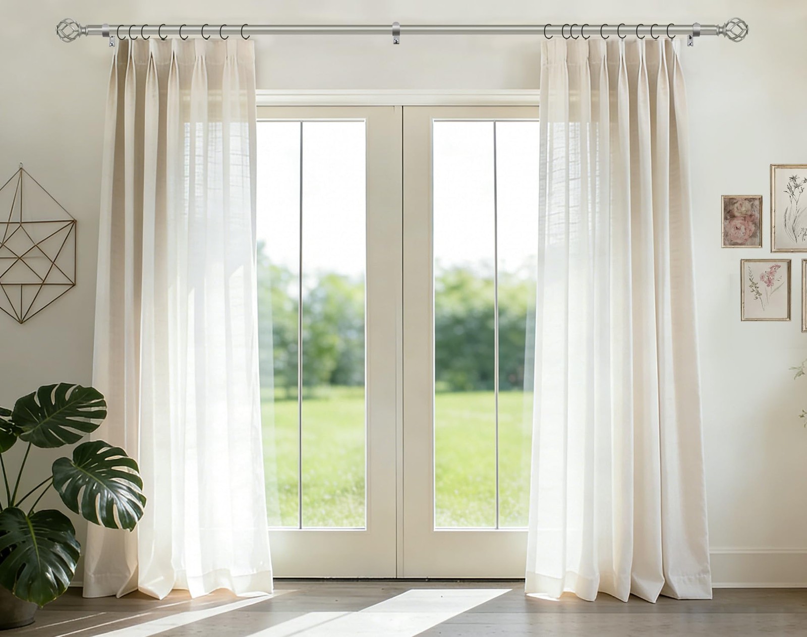 KAMANINA Antique Silver Curtain Rods for Windows 48 to 84 inch, 1 inch Adjustabl