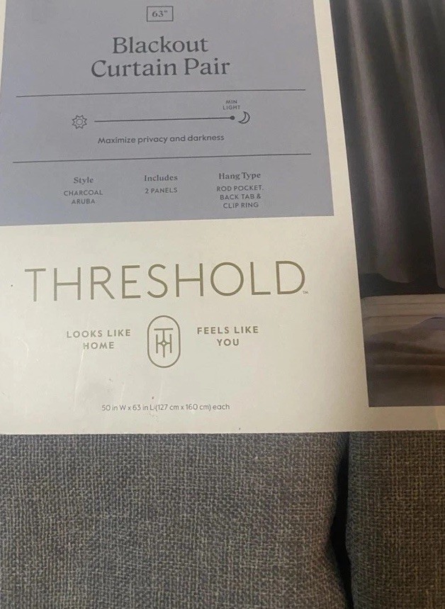 $55 Threshold Aruba Blackout Curtain Panel Charcoal Gray Radiant 84″