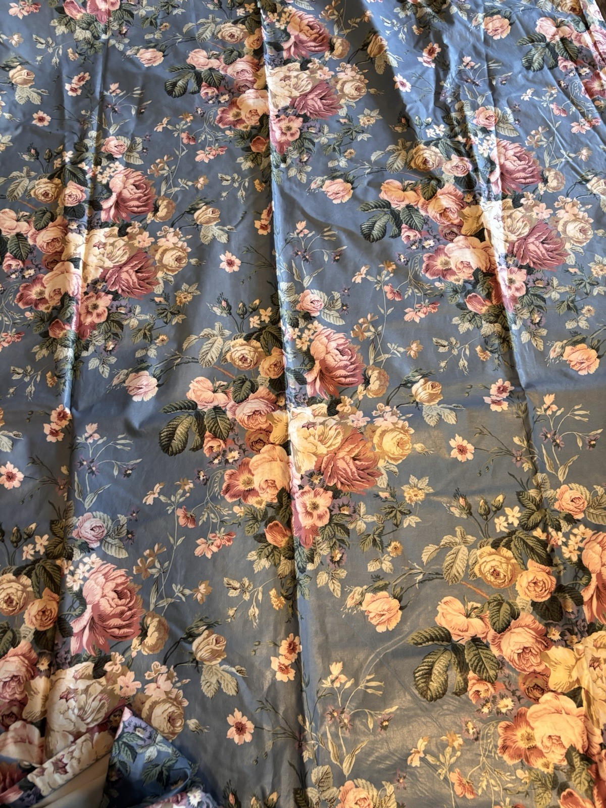 2 Pair Curtain Drapes Blue Pink White Chintz Floral 48”W Each Panel X88”L