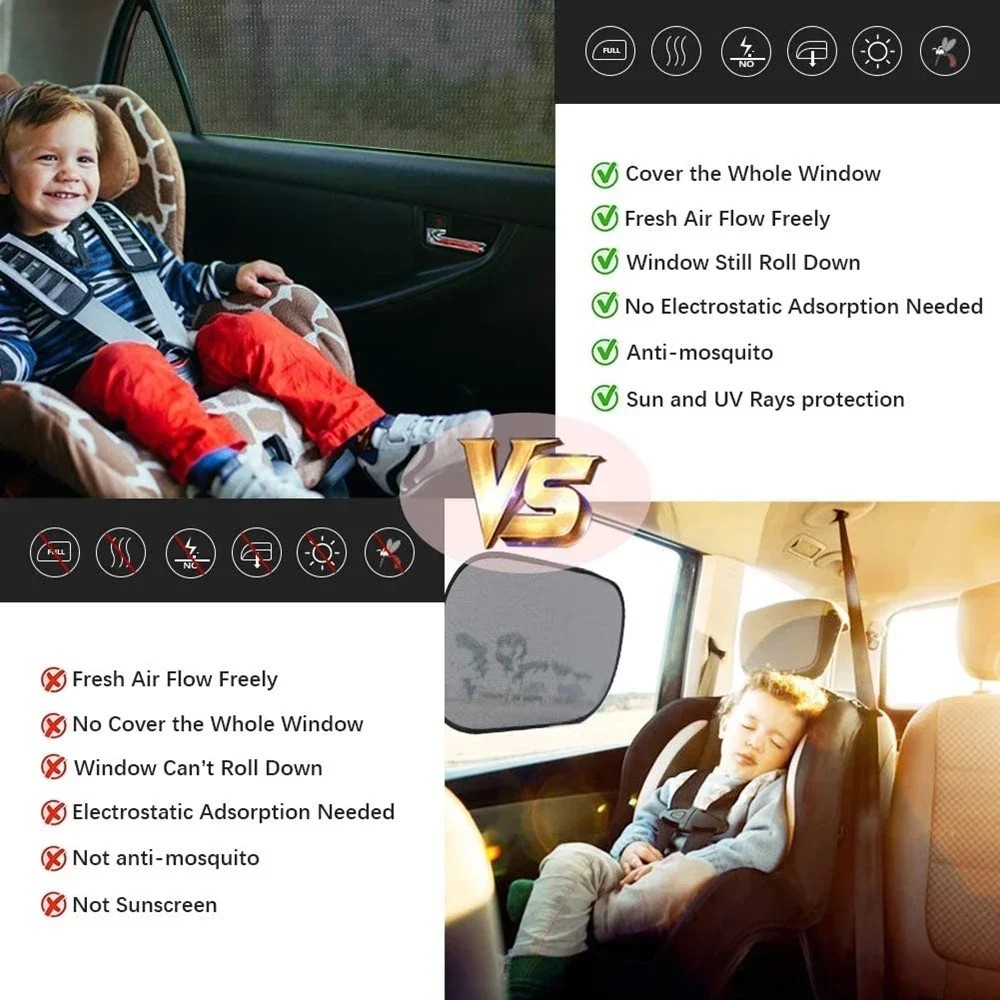2Pcs/4Pcs Car Window Screen Mesh Cover – Universal Privacy Mosquito Bug Net Sun