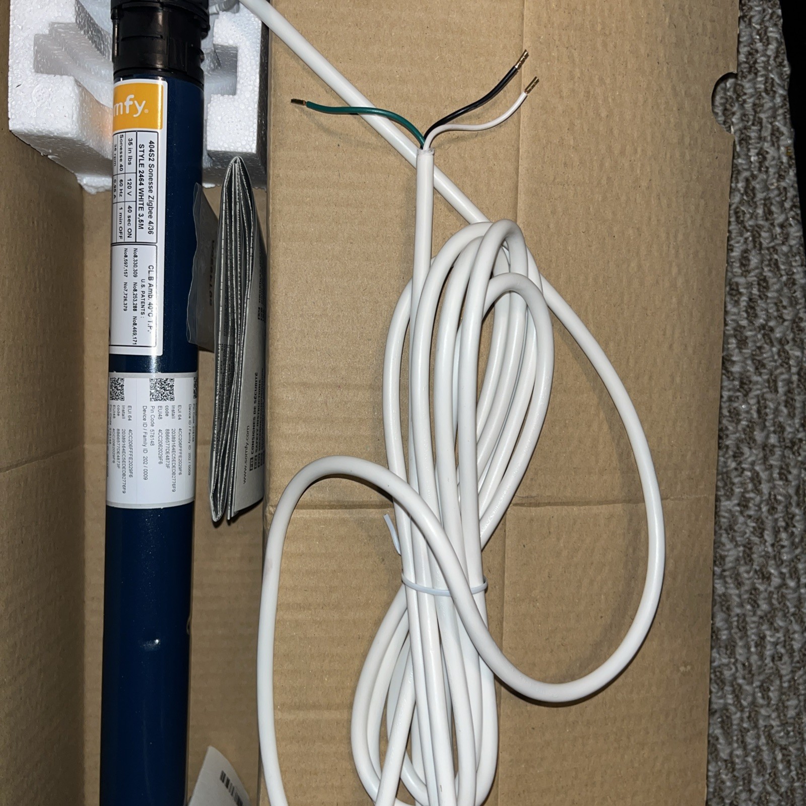 1 SOMFY 404S2 SONESSE 40 ZIGBEE 4/36 1003307A BRAND NEW MOTOR ROLLER SHADE