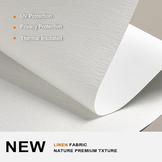 No Drill Light Filtering Roller Shades Cordless Linen Fabric White Window Blinds