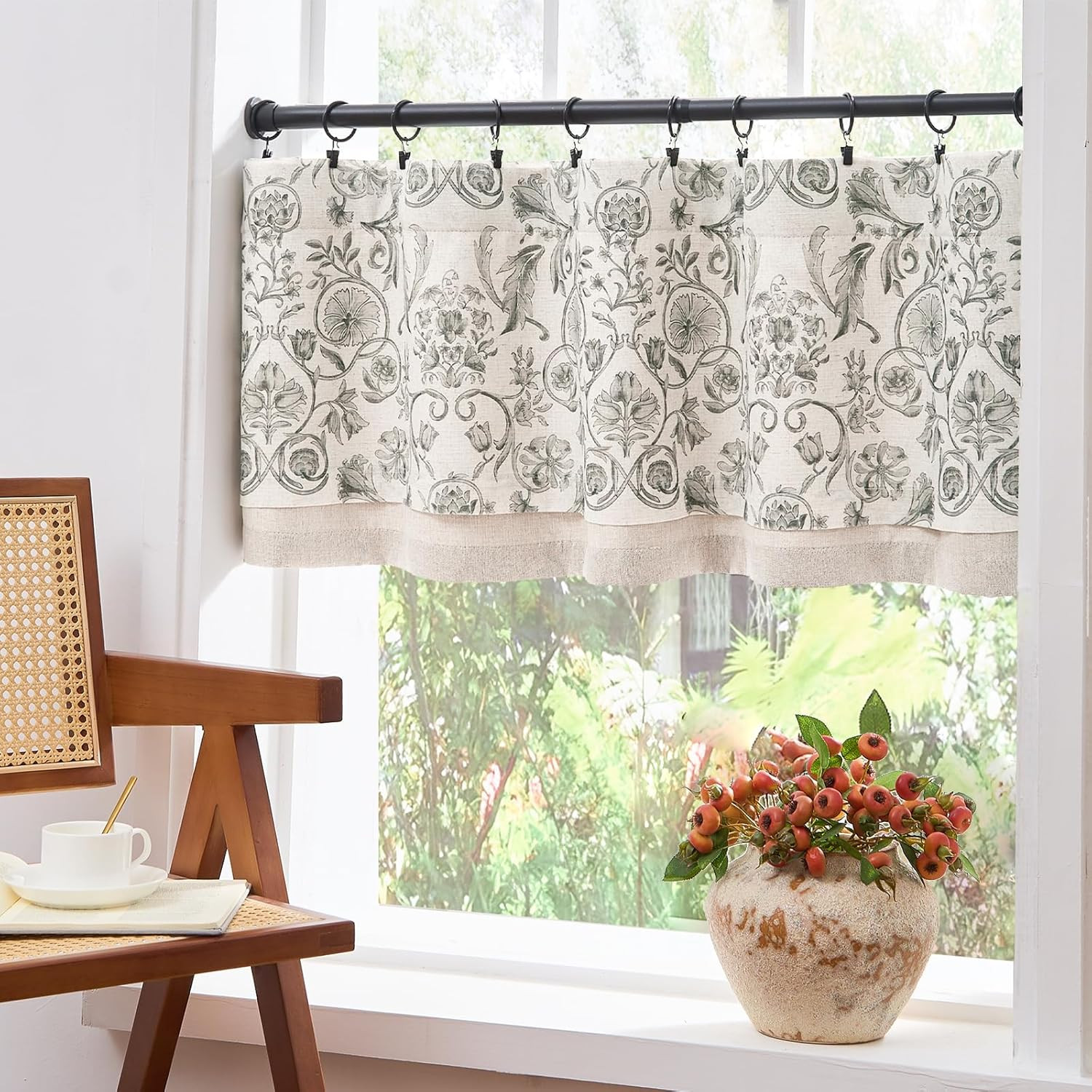 jinchan Linen Valance Kitchen Curtain for Windows Double Layer 16 Inch for Livin