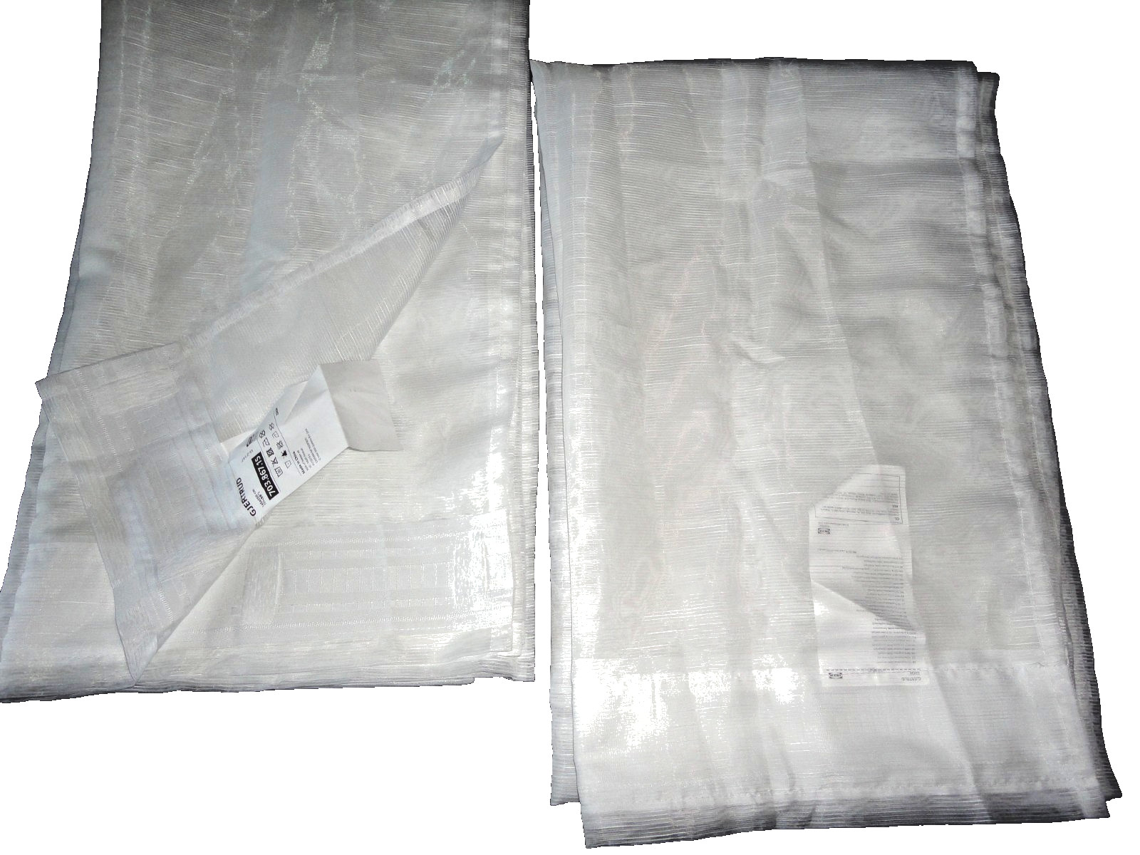 IKEA GJERTRUD OFF-WHITE RIBBED SEMI SHEER (2) UNLINED DRAPERY PANELS 57 X 98