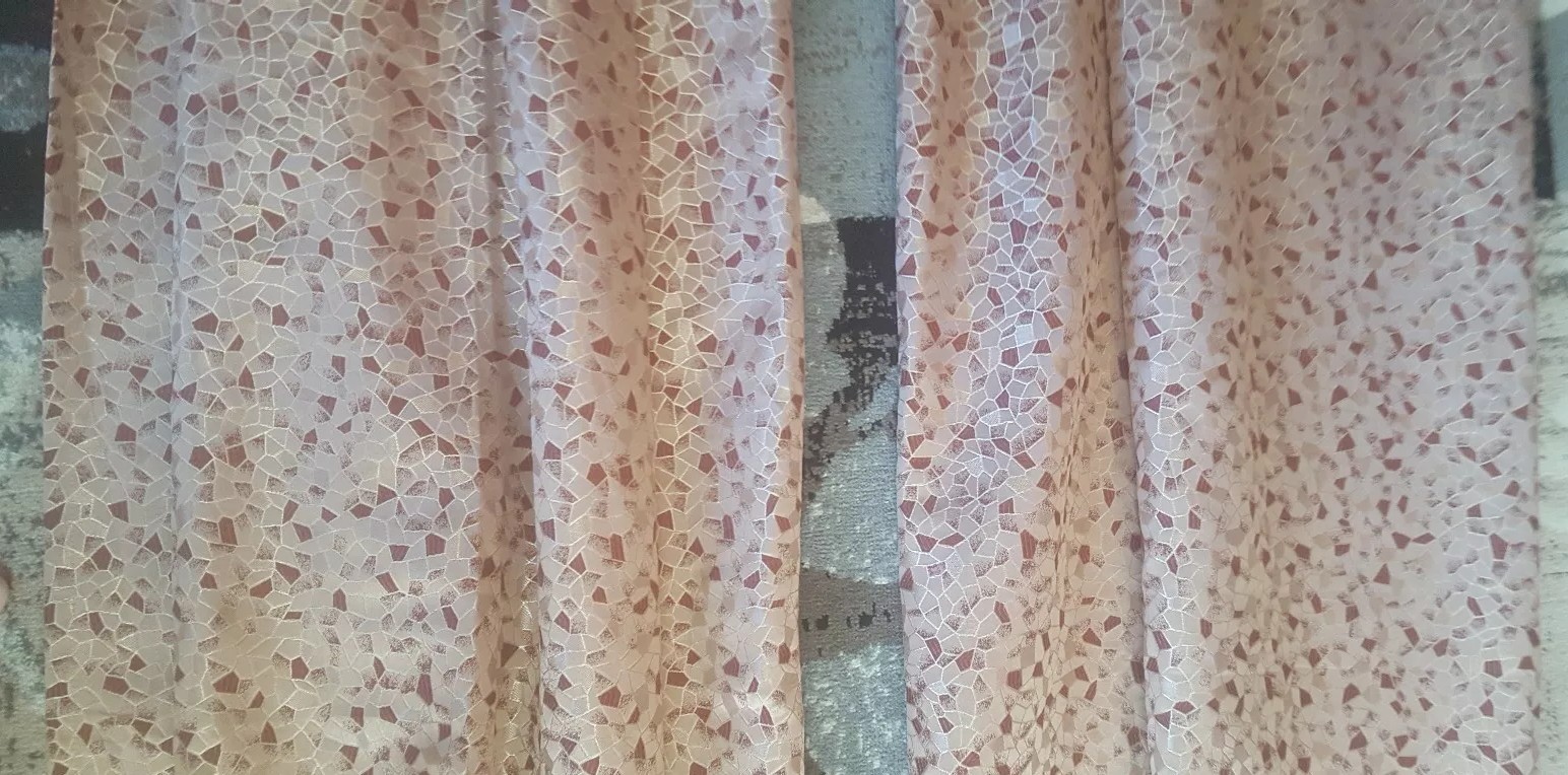 2 x Custom Made Drapes Curtains Geometric Gold Red 4 Panels 49.5″ x 85″
