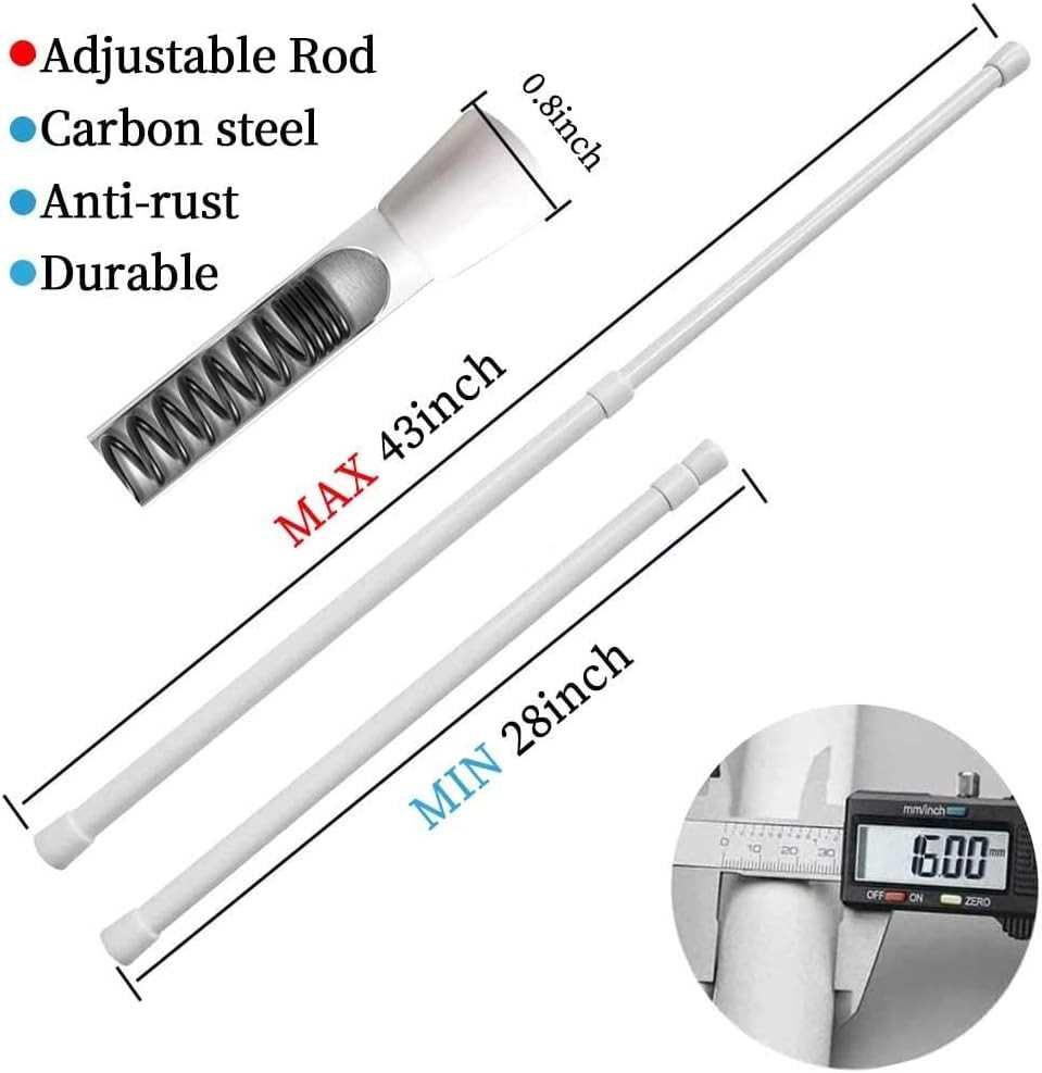 Durable Carbon Steel Spring Tension Curtain Rods, Adjustable 28-43”, 2 Pack