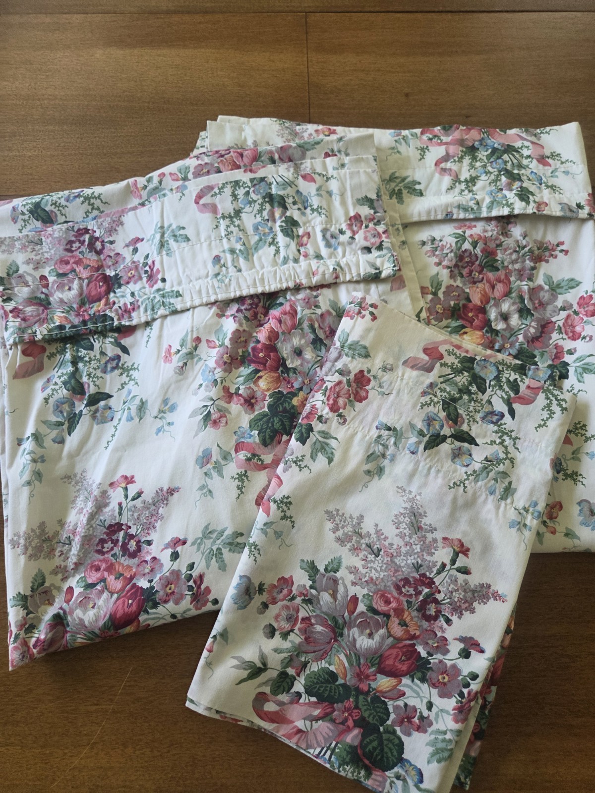 Vtg Croscill English Garden Panels Set Three Piece Curtains Valance Cottagecore