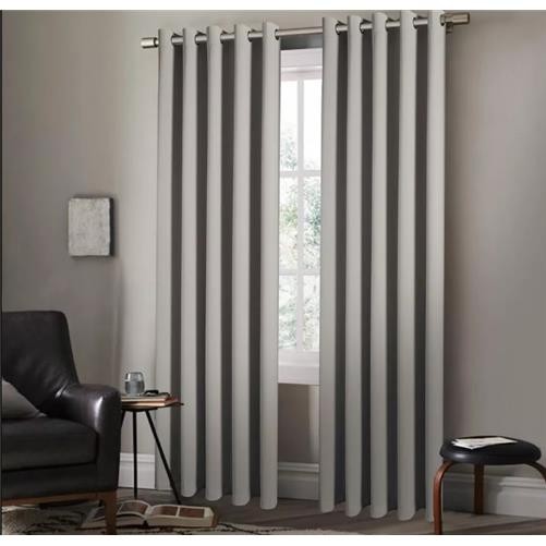 EYELET Ring Top Plain Thermal Silver BLACKOUT LINED Curtains with Tie Backs