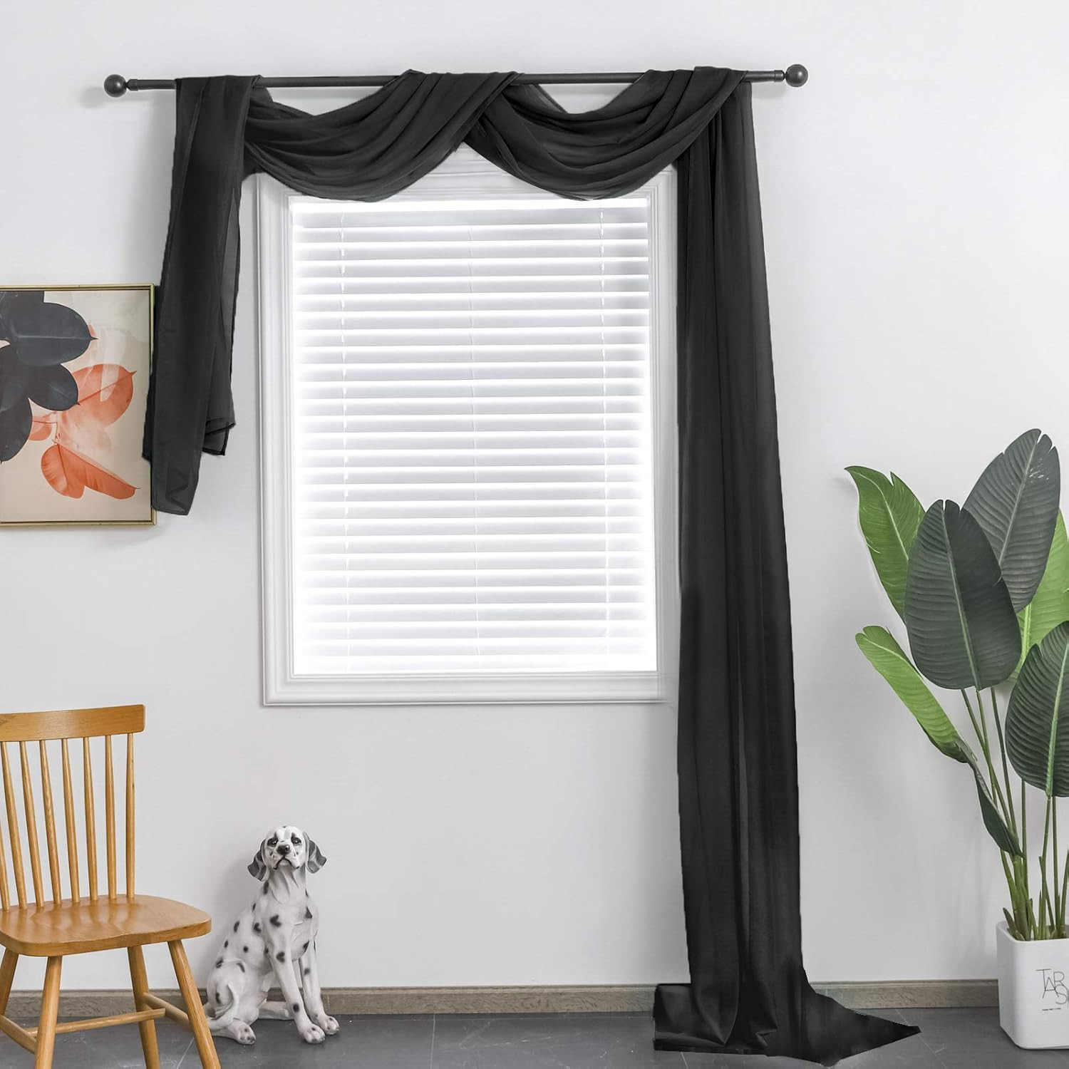 Black Sheer Window Scarf Valance for Windows Black Sheer Scarf Curtains 216 Inch