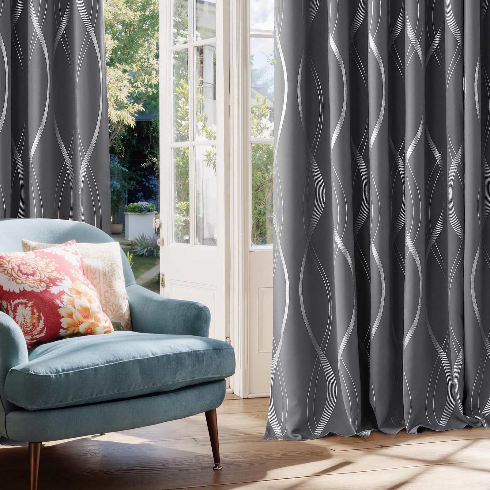 Grey Blackout Striped Pattern Curtains for Living Room 84 inch Long 2 Panels …