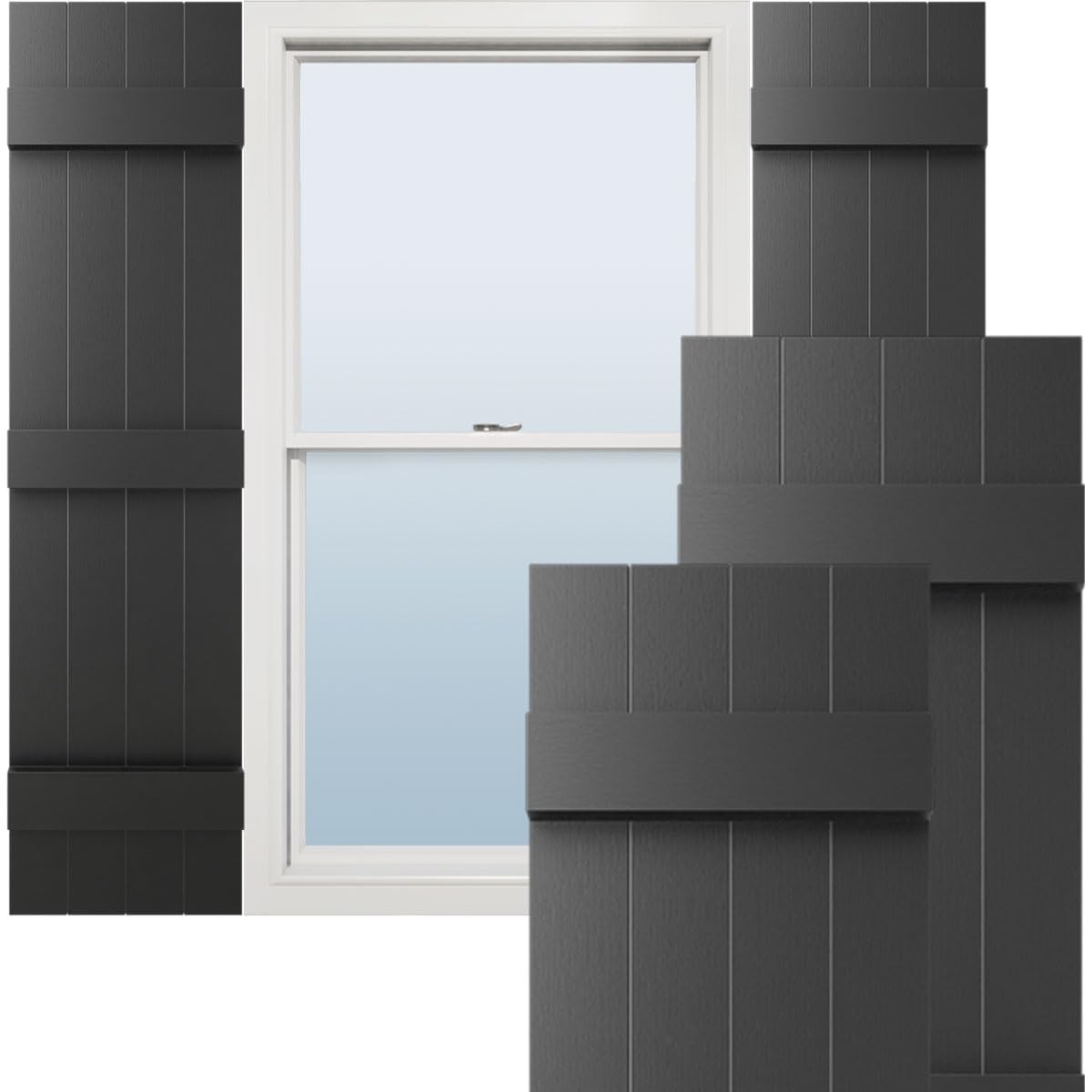 Ekena Millwork 14×55 Black Board & Batten Vinyl Shutters Pair Lifetime Exterior