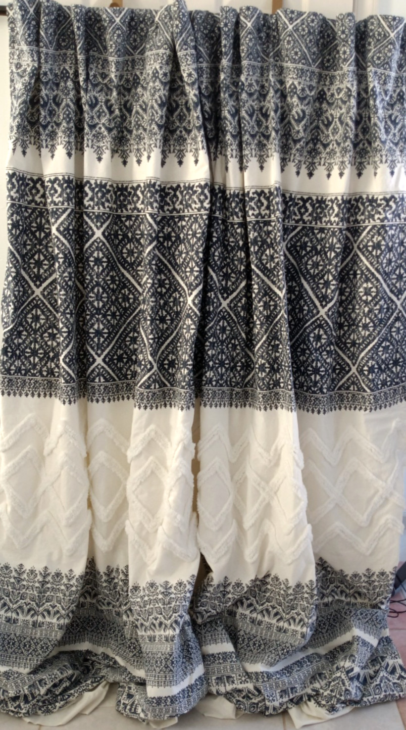 INK+IVY 100% Cotton 2 Panels Curtain Chenille 48”x 80” Geometric Boho Farmhouse