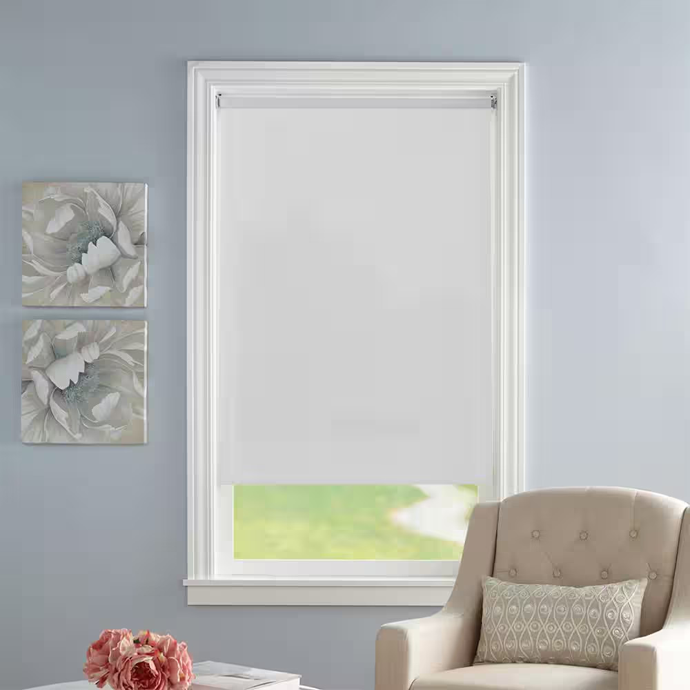 Cut-To-Size White Cordless Room Darkening Vinyl Roller Window Shade 37.25 In. W