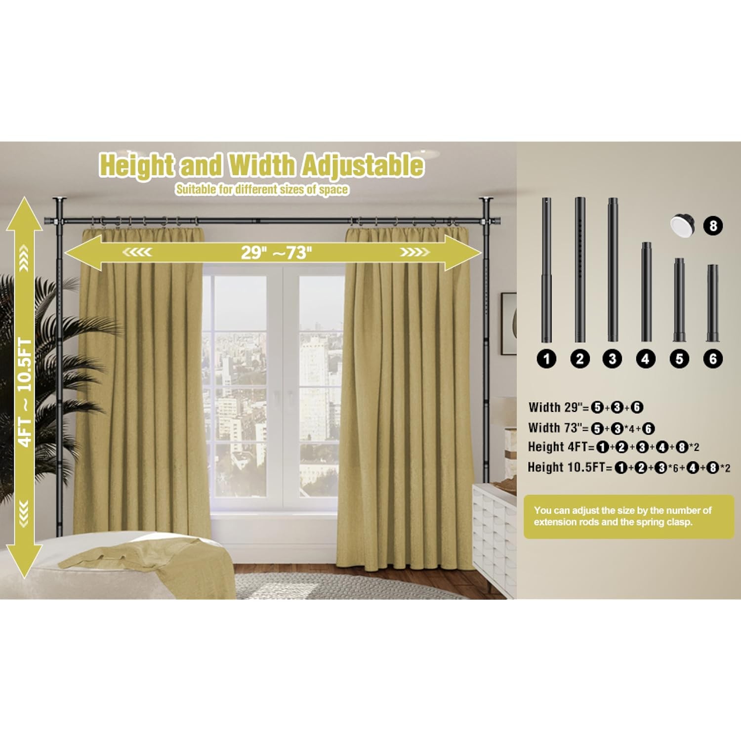 No Drilling Curtain Rod for Room Adjustable Tension Wall Divider Space Partition