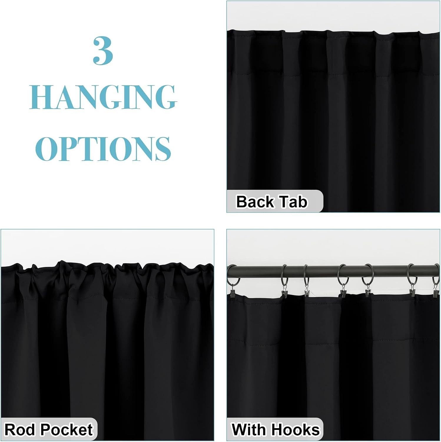 Short Bedroom Blackout Curtains – Small Window Treatment Set 42″W x 45″L.