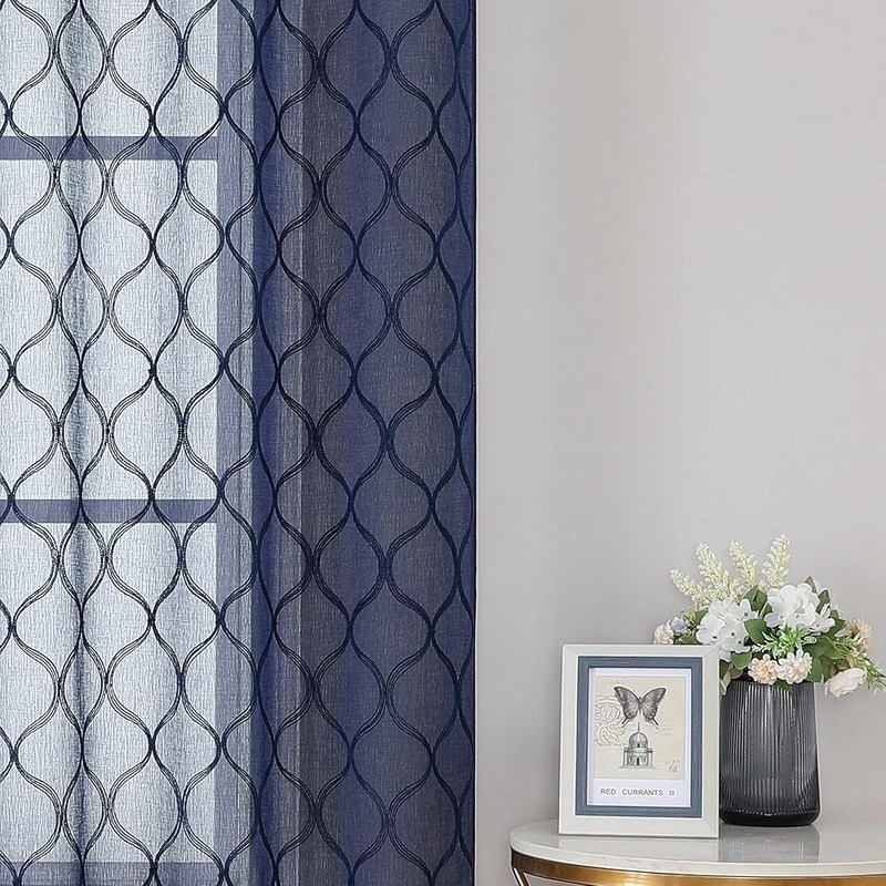 Light Filtering Geometric Pattern Sheer Curtains Living Room & Bedroom Decor New