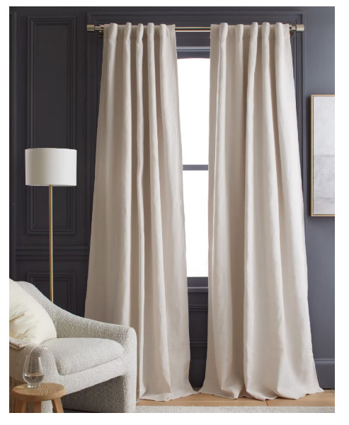 NWT QUINCE HEAVYWEIGHT EUROPEAN LINEN RD CURTAIN PANEL SET OF 2 48 X 84 IN SAND