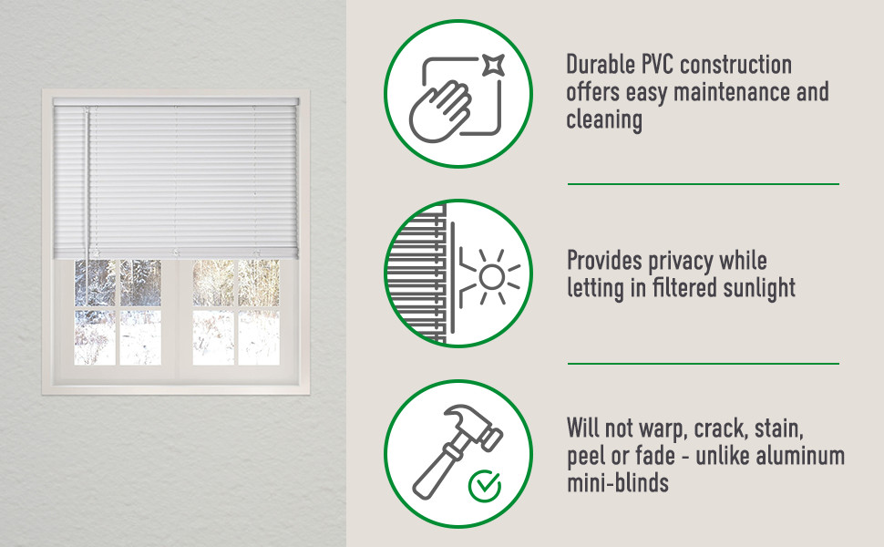 Cordless White 1” Light Filtering Mini Blinds 46.5” W x 48” H Window Blinds for