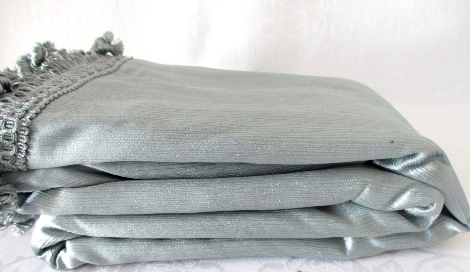 Hilton Window Scarf Valance Curtain Green Slub Satin Faux Silk Drape Fringe NEW